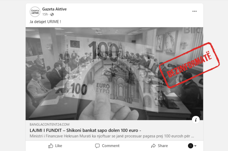 Lajmi për ndarje të 100 eurove për sektorin privat i vjetër, i paraqitur si aktual