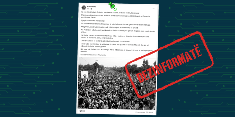 Imazhi i protestës së mbajtur në Islamabad në përkrahje të Palestinës, paraqitet si protestë në Berlin