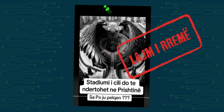 Përmes imazhit të gjeneruar me AI pretendohet rrejshëm se paraqitet stadiumi që do të ndërtohet në Prishtinë