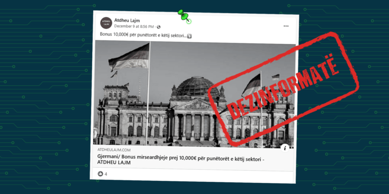 Vazhdon të publikohet artikulli me pretendimin e rremë se Gjermania ofron nga 10 mijë euro për punonjësit e një sektori