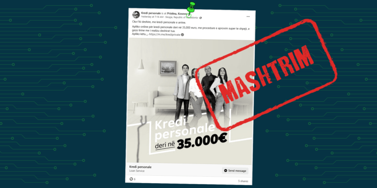 Kampanja për kredi e publikuar nga një faqe në Facebook, është e rreme