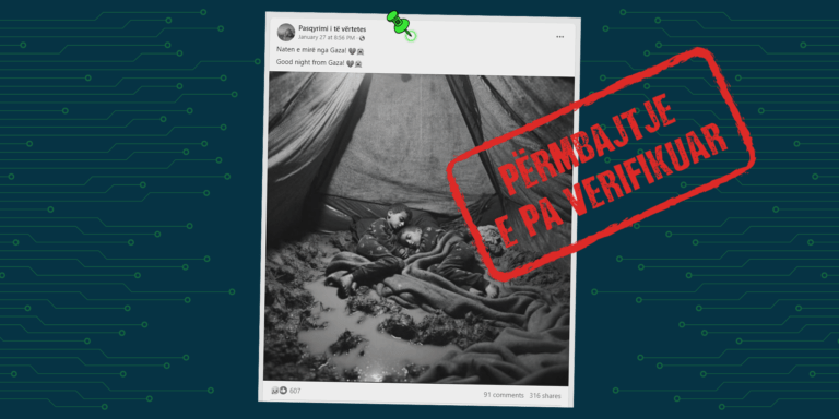 Imazhi që paraqet dy fëmijë palestinezë duke fjetur në baltë, është gjeneruar me Inteligjencë Artificiale