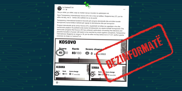 Pretendim i rremë se Kosova renditet në pozitën më të mirë në Ballkan në Indeksin e Perceptimit të Korrupsionit