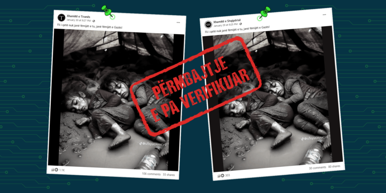 Imazhi që pretendon se paraqet dy fëmijë palestinezë duke fjetur në një tendë, është i gjeneruar me Inteligjencë Artificiale