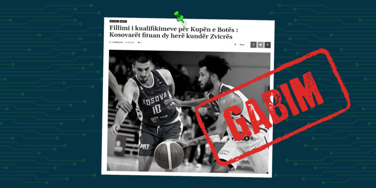 Titulli paraqet gabimisht se Kosova ka mposhtur Zvicrën dy herë në parakualifikimet për Kupën e Botës në basketboll