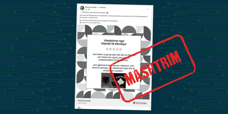 Faqja e dyshimtë në Facebook vazhdon të publikojë vlerësime të klientëve të një institucioni mikrofinanciar, duke i paraqitur rrejshëm si të sajat