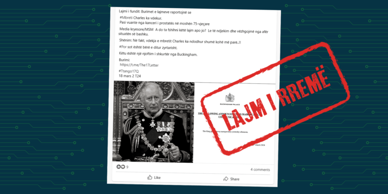Përmes një dokumenti të rremë, pretendohet se familja mbretërore britanike ka njoftuar për vdekjen e mbretit Charles III