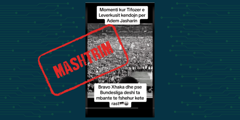 Pretendohet rrejshëm se tifozët e Bayer Leverkusen kanë kënduar këngën “Mora fjalë”