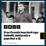 Titulli nuk e bën të qartë se Grezda është tërhequr përkohësisht nga futbolli