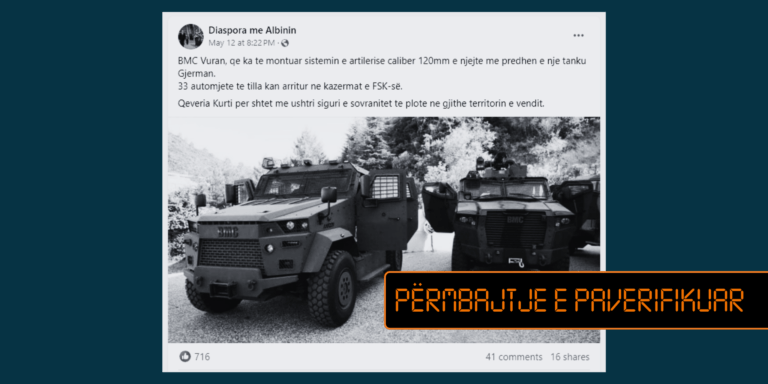 Pretendohet pa fakte se FSK-ja është furnizuar me 33 automjete “BMC Vuran”