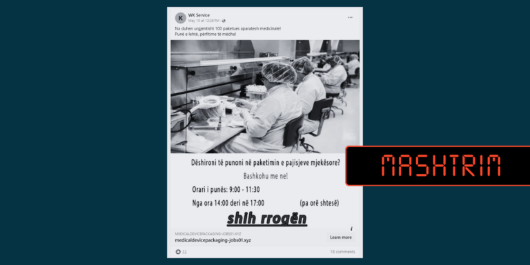 Përmbajtja mashtruese pretendon se kërkohen 100 paketues aparatesh medicinale për punësim
