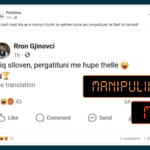 Përmes imazhit të manipuluar pretendohet rrejshëm se Rron Gjinovci ka shprehur publikisht përkrahjen për Serbinë përballë Sllovenisë në Euro 2024