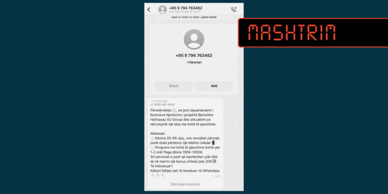 Mesazh mashtrues në Whatsapp për mundësi pune