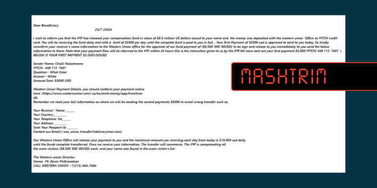 Email-a mashtrues që vijnë gjoja nga Western Union me pretendimin se do kompensoheni me para