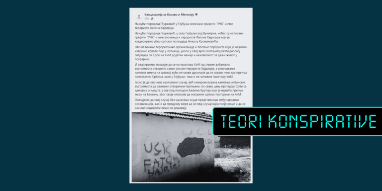 Pretendohet pa fakte se mbishkrimet “UÇK” dhe “Faton Hajrizi” janë bërë nga “ekstremistët shqiptarë” si kërcënim për dëbim të serbëve