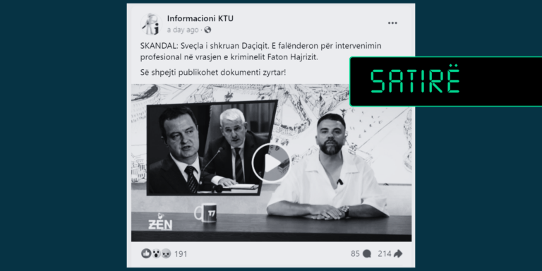 Sveçla nuk e ka falënderuar Daçiqin për intervenimin profesional në vrasjen e Hajrizit, videoja u shkëput nga një emision satirik