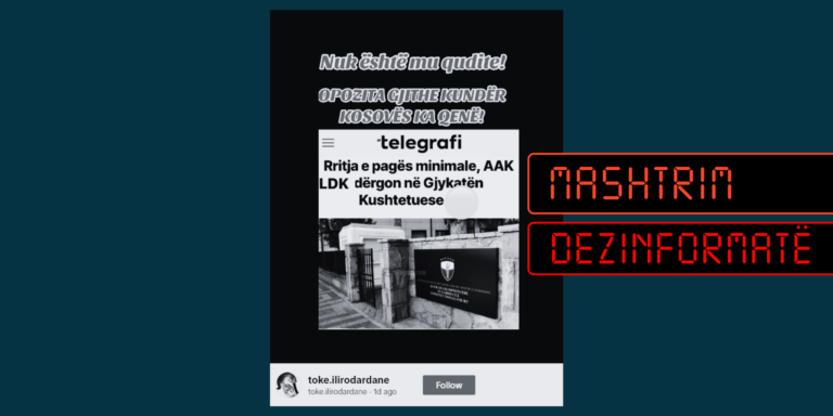 Me anë të një imazhi të manipuluar pretendohet rrejshëm se AAK dhe LDK kanë dërguar në Kushtetuese vendimin për rritjen e pagës minimale
