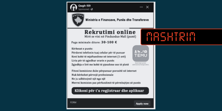 Mundësi e rreme pune në emër të Ministrisë së Financave, Punës dhe Transfereve