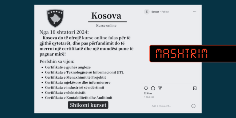 Përmes një postimi mashtrohet për mundësinë e ofrimit të kurseve falas