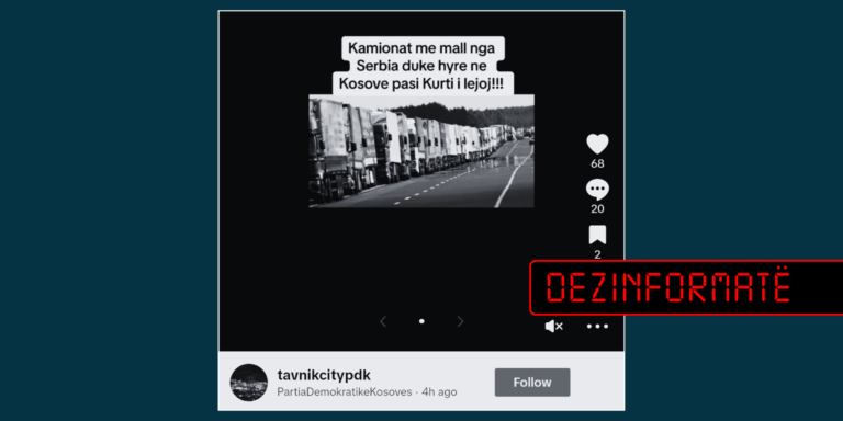 Fotografia nuk paraqet kamionët nga Serbia duke hyrë në Kosovë, ajo është e realizuar në Gjermani