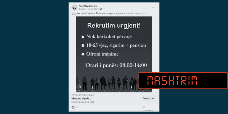 Mashtrim për konkurs punë si pastrues