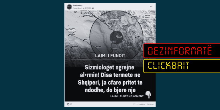 Dezinformohet përmes titullit për paralajmërim rreziku nga tërmetet në Shqipëri