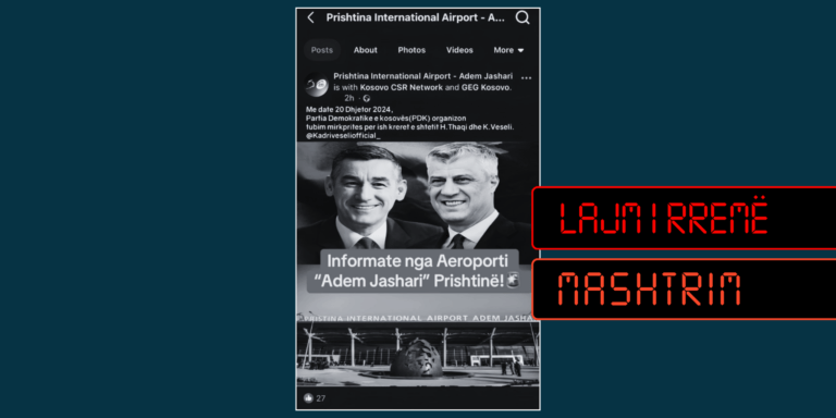 Pretendim i rremë se Aeroporti i Prishtinës ka njoftuar për pritjen e Thaçit dhe Veselit