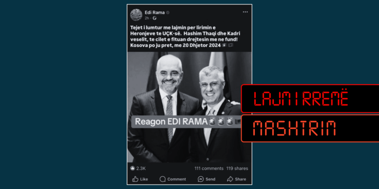 Pretendimi i rremë për lirimin e Thaçit dhe Veselit paraqitet me anë të një postimi të manipuluar të Ramës në Facebook