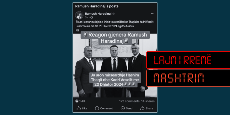 Pretendohet rrejshëm për lirimin e Thaçit dhe Veselit, me anë të një postimi të manipuluar të Haradinajt në Facebook