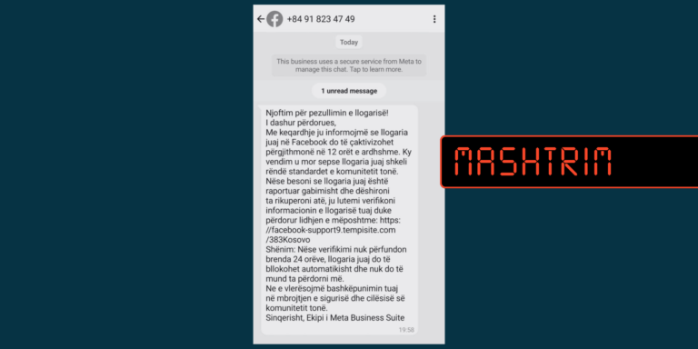 SMS mashtrues në WhatsApp me pretendimin se vjen nga Facebook