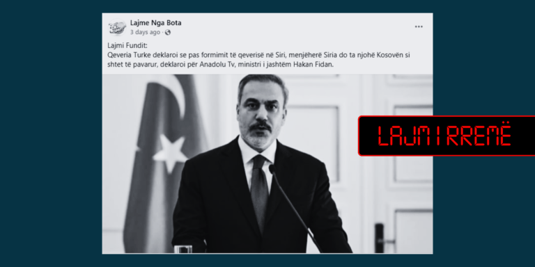 Pretendohet rrejshëm se ministri turk ka paralajmëruar njohjen e Kosovës nga Siria
