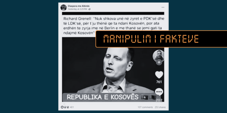 Rikthehet pretendimi i rremë se Grenelli ka deklaruar se PDK-ja dhe LDK-ja i kanë shprehur gatishmëri për ndarjen e Kosovës