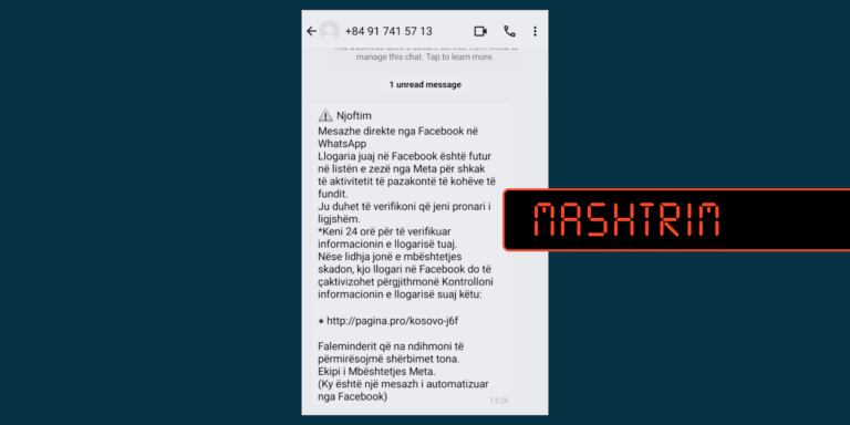 Vazhdon dërgimi i mesazheve mashtruese në WhatsApp, ku qytetarët njoftohen se rrezikojnë t’u mbyllet llogaria në Facebook