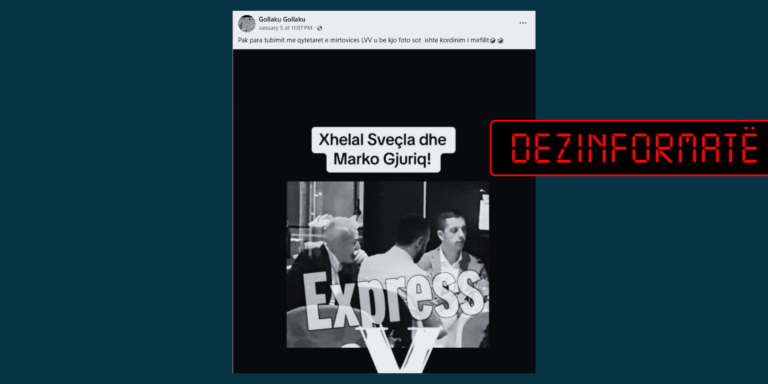 Fotografia e 2019-s ku shihen Sveçla dhe Gjuriq, paraqitet rrejshëm si e shkrepur në prag të tubimit të LVV-së në Mitrovicë