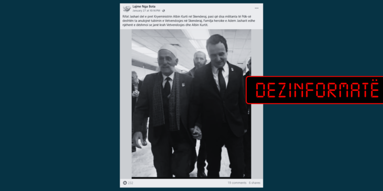 Fotografia e vjetër e Kurtit me Jasharin paraqitet rrejshëm si e realizuar pas tubimit të VV-së në Skenderaj