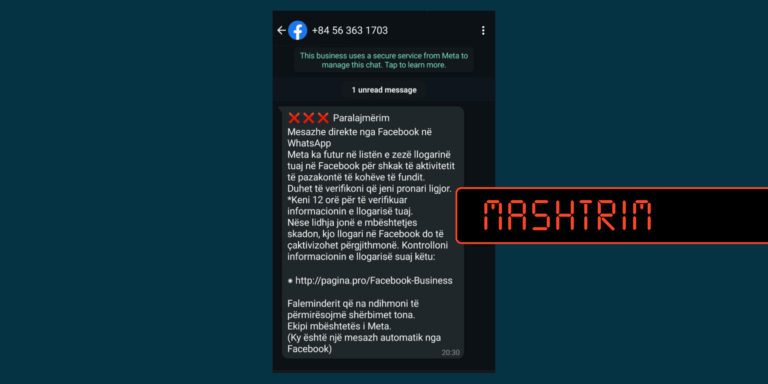 Mashtrim i përsëritur me anë të një SMS në WhatsApp me pretendimin se vjen nga Facebook