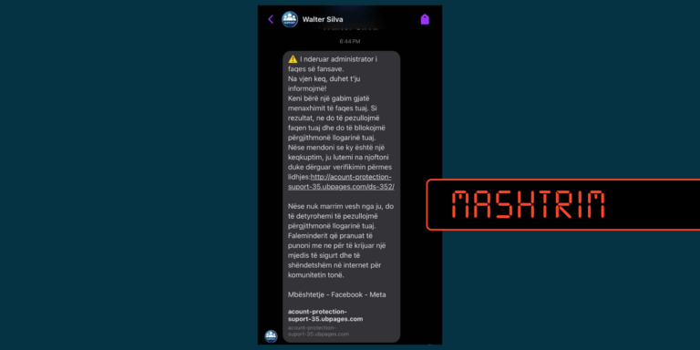 Mesazh mashtrues që imiton faqen e Facebookut