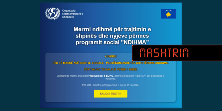 Ueb-faqe mashtruese që pretendon se ofron mundësi për blerje të një produkti mjekësor