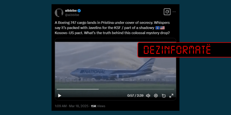 Pretendohet rrejshëm se aeroplani që shihet në video ka sjellë në Kosovë raketat “Javelin”