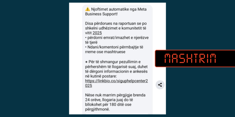 Mesazh mashtrues në emër të Facebook-ut që përmban virus