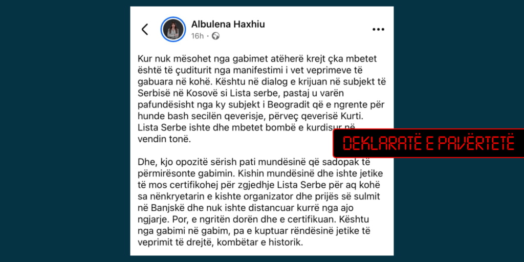 Deklaratë e pasaktë e Haxhiut se opozita certifikoi Listën Serbe