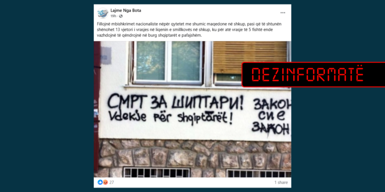 Me anë të një fotografie të vjetër pretendohet rrejshëm se kanë filluar të shkruhen grafite anti-shqiptare