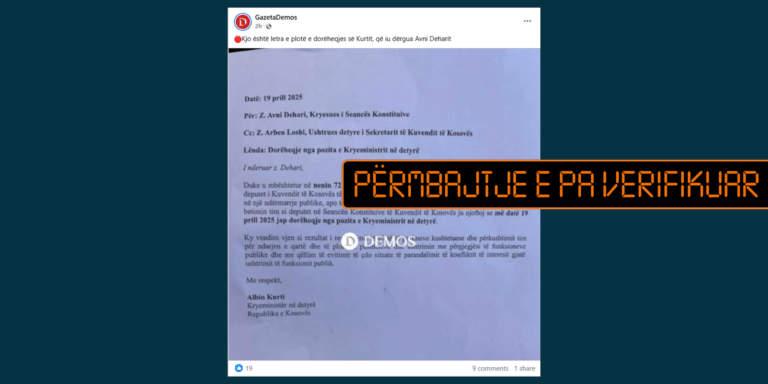 Kjo nuk është letra zyrtare e dorëheqjes së Kurtit
