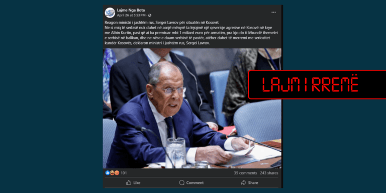 Pretendim i pavërtetë se Lavrov bëri thirrje kundër një qeverie të udhëhequr nga Kurti