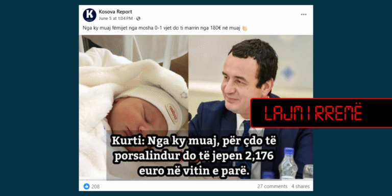 Pretendimi i rremë se nga qershori janë rritur shtesat për fëmijët