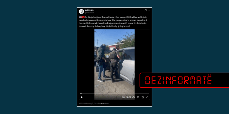 Pretendohet rrejshëm se pamjet paraqesin arrestimin e një shqiptari në SHBA