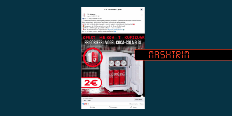 Keqpërdoret emri i rrjetit të marketeve ETC me pretendimin se ofron frigoriferë me çmim 2 euro