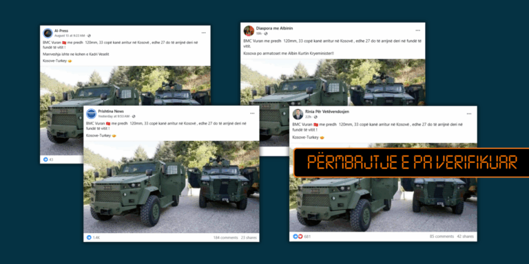 Pretendim pa fakte se Kosova është furnizuar me 33 automjete ushtarake “BMC Vuran”