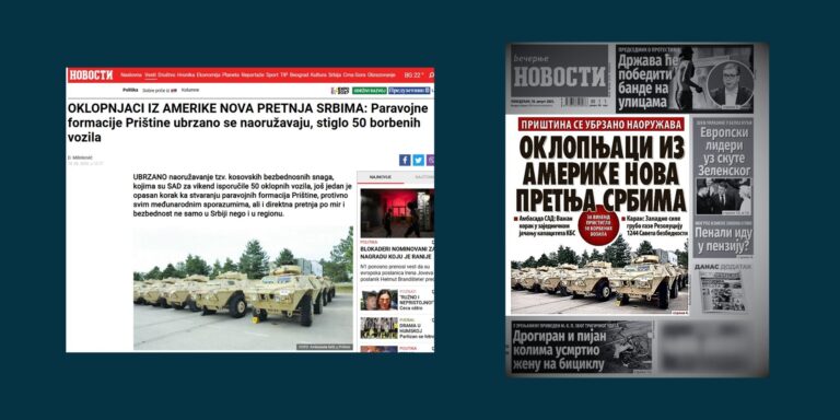 Narrativa e pabazë në mediat serbe se dorëzimi i 50 autoblindave nga SHBA është kundër Serbisë dhe serbëve në Kosovë