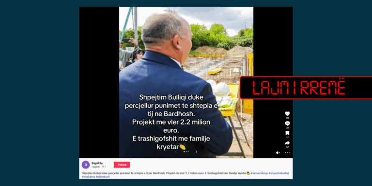 Me fotografi të projekteve publike pretendohet rrejshëm se Bulliqi po i përcjell punimet e shtëpisë së tij në Bardhosh